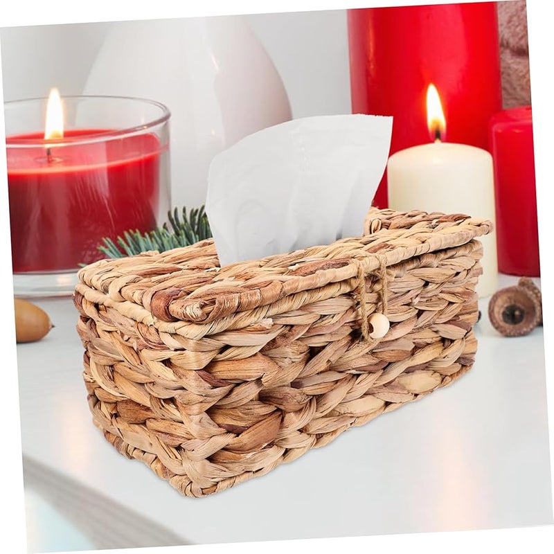 صندوق مناديل منسوج من حشيشة البحر باللون الأصفر الفاتط، حامل مناديل مكتبي كلاسيكي للمنزل والمكتب - Image 2